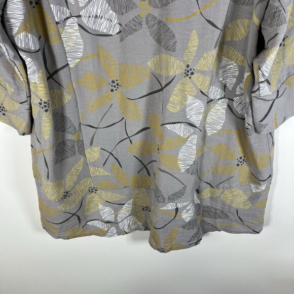 Habitat Top Womens M Gray Yellow Floral Toggle Buttons Tunic Gauzy Lagenlook - Picture 9 of 9